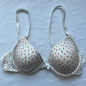 Aerie White Bra with Green and Red Design Size 34B